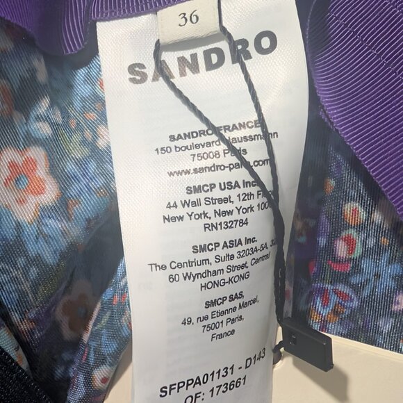 Sandro | Donelo Satin Floral Print Flare Pants In Purple/Blue - Picture 9 of 16